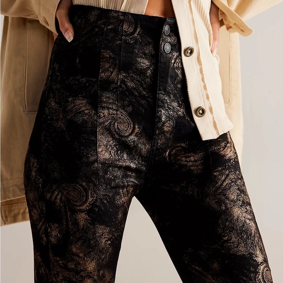 Free People | Jayde Printed Metallic Flare Jeans NWT - Picture 2 of 16